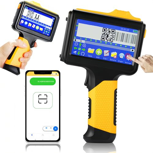Bewinner Pistola de Impresora de Inyección de Tinta de Mano - Pistola de Impresora de Inyección de Tinta de Mano Bluetooth de 12,7 mm y 600 PPP sin Tinta, Pantalla Táctil LED