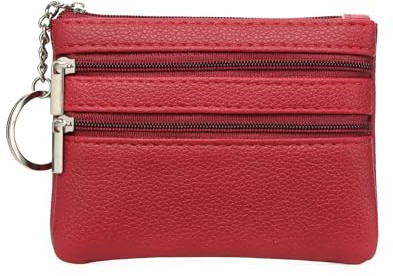 GOIACII Mini Münzbörsen für Damen, Kleines Geldbörse Damen Portemonnaie PU Leder Münzbeutel mit 3 Reißverschluss Kartenfächer und Schlüsseletui