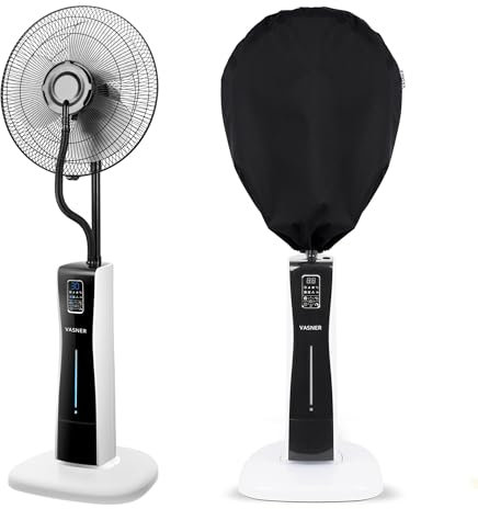 VASNER Cooly Standventilator mit Wasserkühlung und Fernbedienung, Stand-Ventilator mit Sprühnebel, 3 Windmodi, Oszillierend Nebelventilator mit Abdeckhaube schwarz