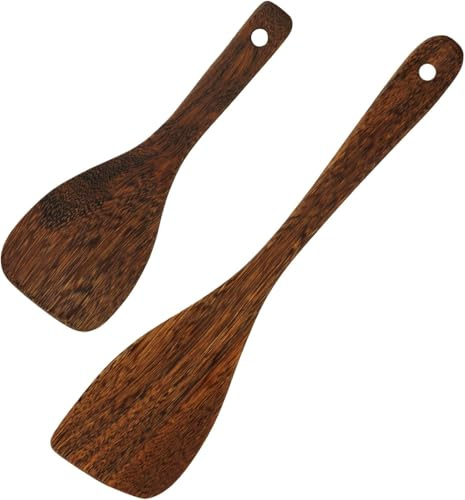 Wooden Cooking Spatula Set (2-Pack), Natural Wenge Wood Spatulas for Non-Stick Pans, Heat-Resistant Kitchen Turners for Frying, Wok & Flipping, Ideal Cookware Utensils for Cooking Eggs, Fish, Pancakes