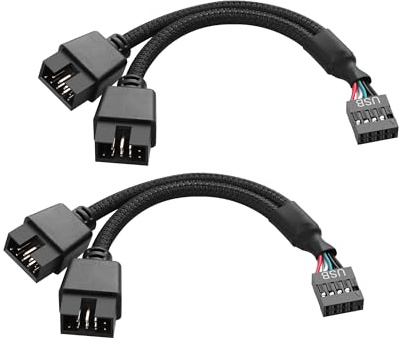 PNGKNYOCN Motherboard 9pin USB2.0 to Dual 9pin Splitter Cable,2PCS USB 2.0 9Pin Female to Dual 9-Pin Male Nylon Braided Extension Cable for Computer Internal Motherboard（15cm）