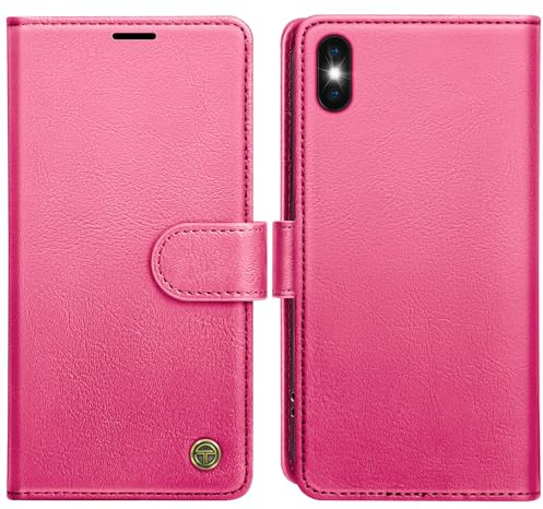AIMOYU for iPhone X, iPhone XS Case, Flip Wallet Leather Phone Case with [4 Card Slots] [Kickstand] [RFID Blocking] Magnetic Protective Shockproof Cover for iPhone X/XS Phone Case - Peach Pink