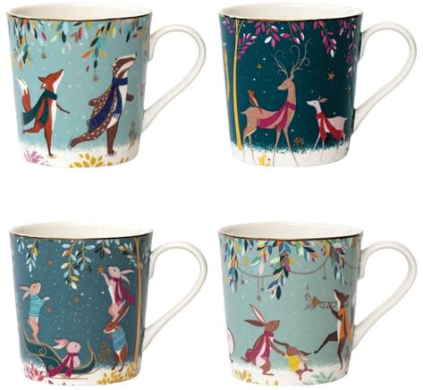 Sara Miller London Woodland Tales set med 4 muggar, blandade