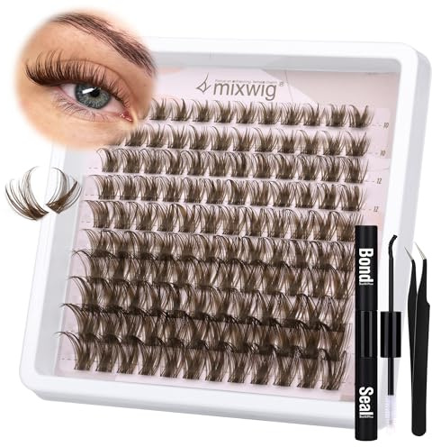 Brown Wispy Fish Tail Lash Extension Kit with C Curl Individual Clusters and Bond Seal Applicator