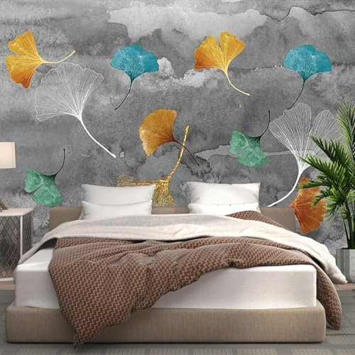 Tzxztt Ginkgo Biloba Grau Moderne 3D Tapete Geprägte Seide Neutrale Töne Material Ideal Für Wohnzimmer Schlafzimmer-200cm×140cm