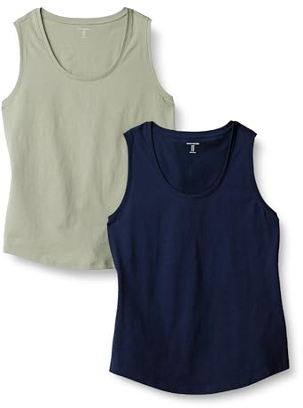 Amazon Essentials Top Sin Mangas 100% Algodón de Corte Estándar Mujer, Pack de 2, Azul Marino/Verde Salvia, L