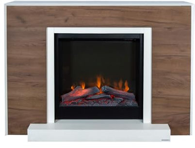 Xaralyn - Elektrokamin Marvik ELE - Weiß mit Holzoptik Kaminverkleidung - 1400 Watt Heizung - Fernbedienung