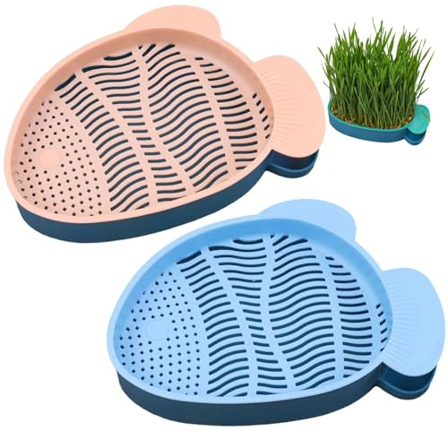 Pesoncarl Blumentöpfe, 2pcs Katzengras Pflanzer Fischform Hydrokroponik leicht zu züchten Katzengrasanbau Kit Plastik.
