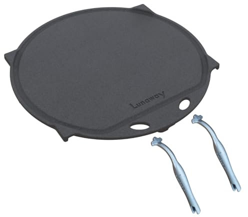 LUNA WAY CAST IRON - Griglia PLATE Ø30,2cm + Coppia maniglie | Piastra in Ghisa tonda Doppia Smaltatura Black | Per Barbecue Camino Braciere Fornelli e Fuoco vivo | Con Piedini removibili
