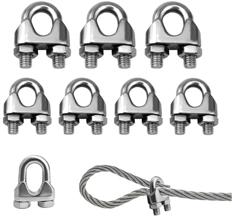 12-Pack Stainless Steel U-Type M8 Cable Clamps with Silver Finish - Durable for Washing Lines, Garden Fences, Curtain Tracks & Outdoor Fixings