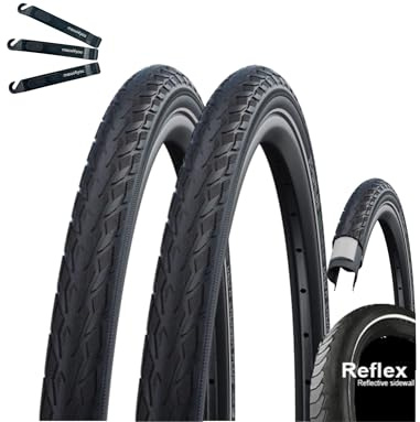 2 x Schwalbe Delta Cruiser Plus PunctureGuard E-25 cykeldäck svart/Reflex 40-635 (28 x 1,1/2) inkl. maxxi4you däcklyftare