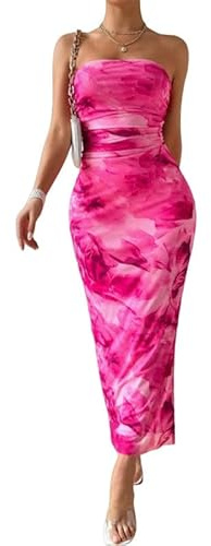 Sukiglam Robe Femme Sexy sans Bretelles Imprimé Tie Dye Robes Longue Tube sans Manches Elégant Robe Moulante D'éte Dos Nu Maxi Robes Fendue Casual Bodycon Prom Dress de Soirée Cocktail Clubbing Fête