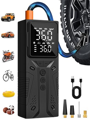 AIRSURE Tire Inflator Portable Air Compressor, High-Speed 150PSI Cordless Air Pump for Car Tires with Powerful Battery, Auto Shut-Off - Portable Tire Pump for Car, Bike, Motorcycle and Balls