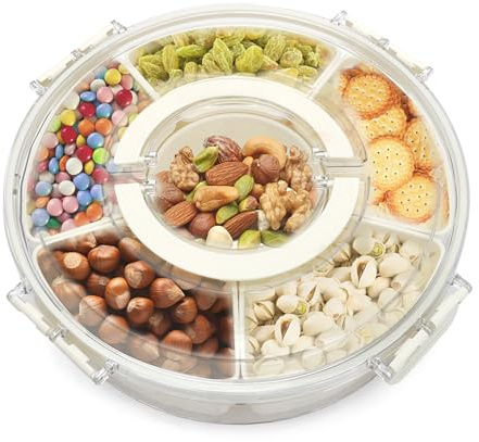 LUPATDY Snack Spinner, Rotating Storage Snack Dispenser Children, Snack Box with 6 Compartments, Snack Box with Lid and Handle, Suitable for Storing Snackles, Sweets, Biscuits, Fruit, 27 cm