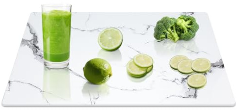 Yuzeyurun Tempered Glass Chopping Board, 40x30cm Tempered Glass Worktop Saver for Kitchens, Glass Cutting Board with Anti-Slip Feet, Heat & Shatter Resistant, Dishwasher Safe, White-Black