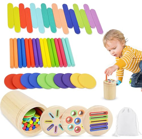 OdiuK Montessori Spielzeug ab 1 Jahr, 3-in-1 Farbe Sortierspiel Holzspielzeug Mädchen Jungen Feinmotorik Kinderspielzeug ab 1 2 3 Jahr, Motorikspielzeug Sensorik Spielzeug Geschenke für Kinder
