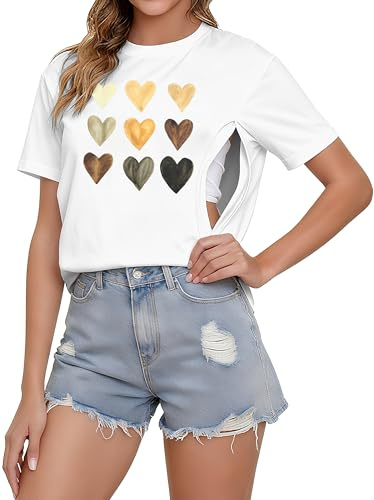 UNIQUEONE Comfort Breastfeeding Shirts for Women Zip Nursing Tops Casual Distressed Acid Washed Maternity Tees