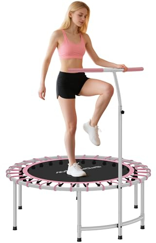 SPORTNOW 40 Fitness Trampoline, Mini Rebounder Trampoline for Adults with 5-Level Adjustable Handle, Indoor Exercise Bungee Rebounder, Max Load 100KG, Pink