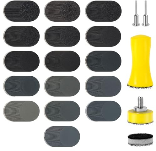 245Pcs Sanding Discs Kit Wet Dry Car Sanding Kit Drill Polisher Attachment Multipurpose Sanding Pads Grinding Discs 60 to 10000 Grit for Wood Stone Paint Mirror
