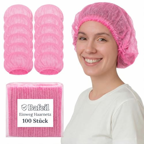 Bafeil 200 stycken engångshårnät 52 cm OP-huva, hårnät kök gastronomi hygien, kockhatt kvinnor män, duschmössa engångs latexfri andas långhår engångshuvor fleece