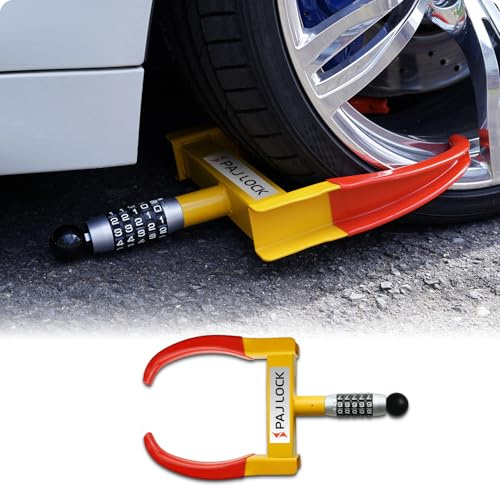 PAJ LOCK Ganascia Antifurto Per Ruote – Blocca Ruota Universale Per Auto, SUV, Furgoni, Moto, Roulotte E Rimorchi - Morsa Serraggio Regolabile Con Lucchetto Di Sicurezza, Robusta, Parcheggio Sicuro
