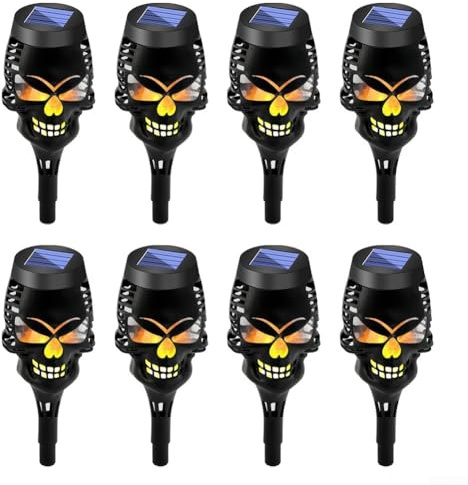 Jotekonoby Spookyll Lot de 8 lampes torches solaires pour Halloween et extérieur, lumières LED étanches avec atmosphère étrange, météo