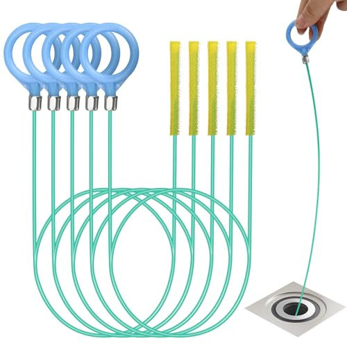 Drain Snake 35 Inch Sink Unblocker Tools, 5 Pack Drain Unblocker Tool Unbreakable Metal Drain Cleaner Long Flexible Drain Hair Remover Brush for Floor Drain Washbasin Toilet Kitchen Bathtub