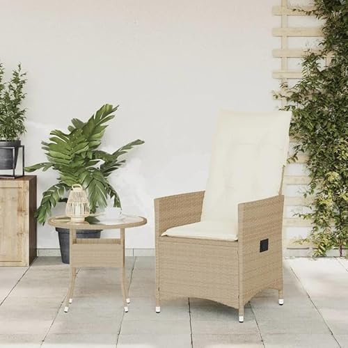 Eleganz Fauteuil de jardin, en rotin synthétique, avec coussin, réglable, pour jardin, balcon et terrasse, cadre en acier revêtu par pulvérisation, beige, fauteuil relaxant confortable pour