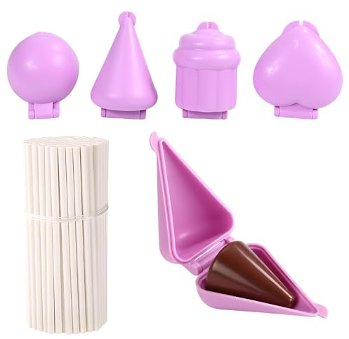 4Pcs Cake Pop Mould & 100Pcs Cake Pops, Purple Cupcake Pops Mold Desserts Candy Chocolate Makers, Ideal for Weddings Birthdays Home Baking
