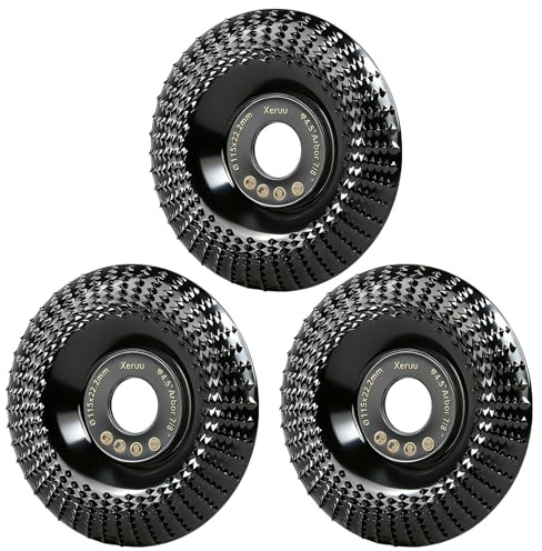 3 Pack 115mm Angle Grinder Wood Carving Disc High Carbon Steel 22.23mm Arbor with 16mm Adapter Ring Thorn Design Stump Grinder for Wood Metal Plastic Compatible with Bosch Makita DeWalt Metabo
