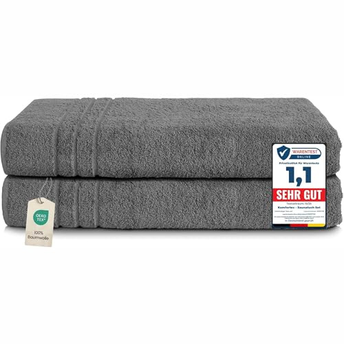 Komfortec 2er Saunahandtuch Set XXL 80x200 cm, 100% Baumwolle | Große Saunatücher aus 100% Baumwolle, XXL Set, Saugstark, Flauschig und Schnelltrocknend, Dunkelgrau