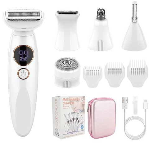 Elios Rasoir Femme, Rasoir Elios Femme 5 En 1, Multifonction Humide/Sec Rasoir Electrique Femme, Epilateur Electrique avec Affichage LED, Tondeuse Bikini Étanche IPX7, Pour Bikini, Aisselles, Jambes
