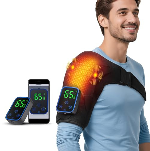 Coussin de massage d'épaule, chauffant, sans fil, avec 3 vibrations et 7 niveaux de chauffage, bandage d'épaule chauffant pour homme et femme, pour épaule gauche/droite (noir)