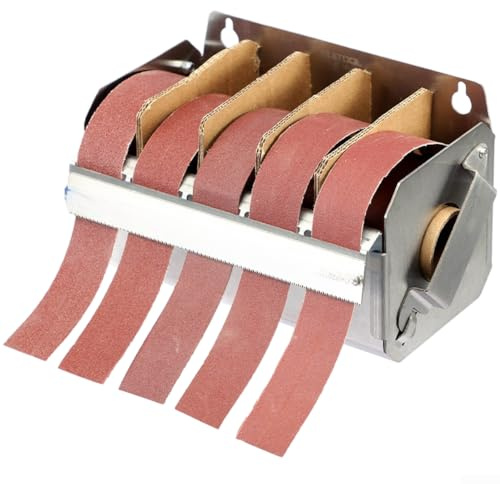 EcoLivzen Stainless Steel Sandpaper Belt Dispenser, 5-Slot Storage Box with Serrated Edge for 25mm x 6mm Abrasives, Compact Organizer for Wood Metal Auto Repair Tools