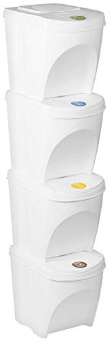 Sortibox set di 4 bidoni della spazzatura (80 litri 4x25L) cestino cestino raccolta rifiuti separatore collettore cestino rifiuti organici (bianco)