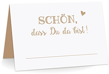 KuschelICH Premium Tischkarten Schön DASS Du da Bist mit Herz Platzkarten zum selbst Beschriften (Braun, 50)