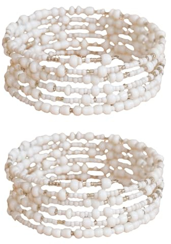 Tembo Crafts Handmade - Set of 2 Handmade Beaded Bracelets - Summer White