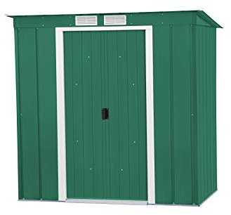 Duramax ECO 6 x 4 (2.17 m²) Metallgerätehaus mit Steildach, Gartenhaus aus feuerverzinktem Metall - Geräteschuppen, robuste und verstärkte Dachkonstruktion, wetterfester Metallschuppen, Grün