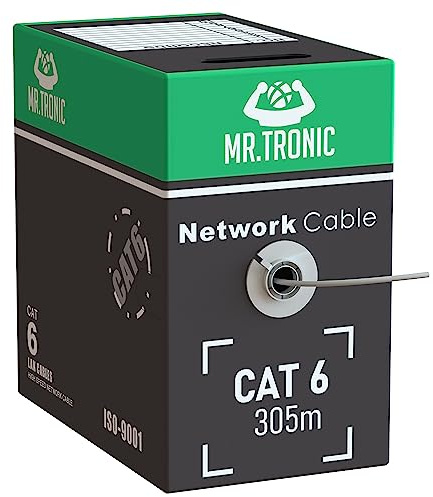 Mr. Tronic Cat6 Bulk Cavo Ethernet 305 m, Cavo di rete LAN Ethernet Cat 6 ad alta velocità per Internet veloce 1 Gbps 250 MHz, Cavo Ethernet AWG24, Cat6 UTP CCA (305 metri, Grigio)
