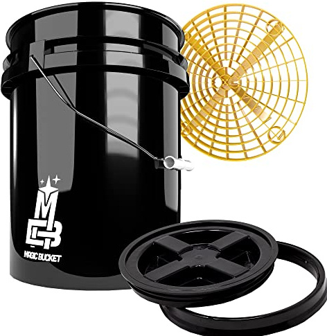 Detailmate GritGuard Professional Wash Bucket Set 5 GAL (Approx. 20 Litres) / Gamma Seal Bucket Lid / Insert / Washboard Yellow / Black