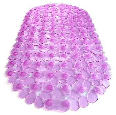 TIKE SMART “Pebbles” Non-Slip Bathtub & Shower Mat 27”x14” Oval - Non-Toxic - Safe, Clean, Machine-Washable, Superior Grip & Drainage, Vinyl, for Smooth Floors ONLY, Transparent Pink