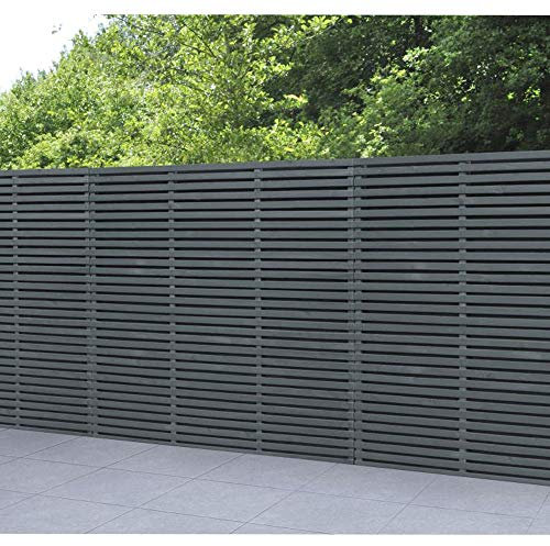 Forest Garden 1.8m x 1.8m Contemporary Double Slatted Wooden Fence Panel|Grey|Pack of 3