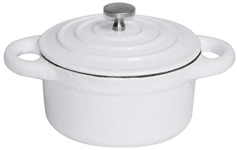 BelleVie White Enameled Cast Iron Mini Dutch Oven, Dia 4 x H 2, 8 1/2 Oz.