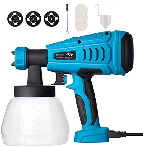 Tilswall Paint Sprayer, Electric Paint Gun with 1300ml Detachable Tank max 1200ml/min, 3 Spray Patterns, 3 Nozzle Sizes for Fence, Cabinet, Home Painting