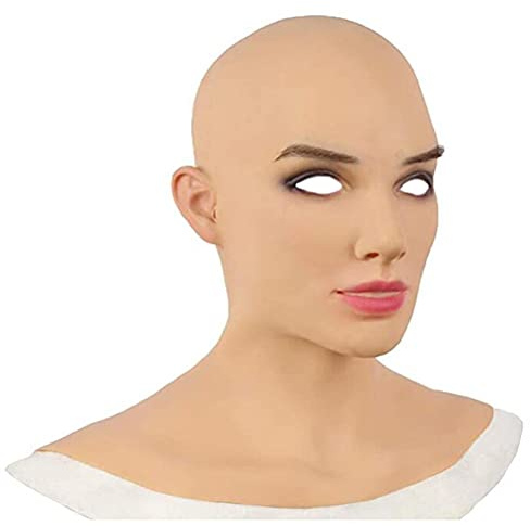 Tianbi Realistische weibliche Latex-Kopfabdeckung, Vollkopf realistische weibliche Silikon-Maske, Cosplay Drag Queen Halloween Verkleidung Kopfbedeckung