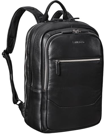 STILORD Reece Affärs Läder Rygsäck Vintage Laptop Rygsäck Stor Arbetsryggsäck DIN A4 Ryggsäck XL Trolley Påsättningsbar i Äkta Läder Farbe:Svart