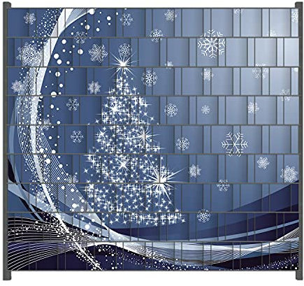 Wallario Zaun Sichtschutz Windschutz für EIN- und Doppelstabmattenzäune in der Größe Breite 2,00m x Höhe 1,80m, Motiv: Glitzernder Tannenbaum mit Schneeflocken