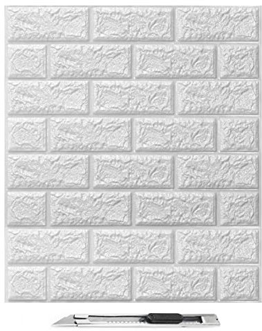 Art3d 10Pcs 3D Brick Wallpaper in White, Faux Foam Brick Wall Panels Peel and Stick, Waterproof for Bedroom, Living Room, and Kitchen Decor (14.5 Sq.Ft)