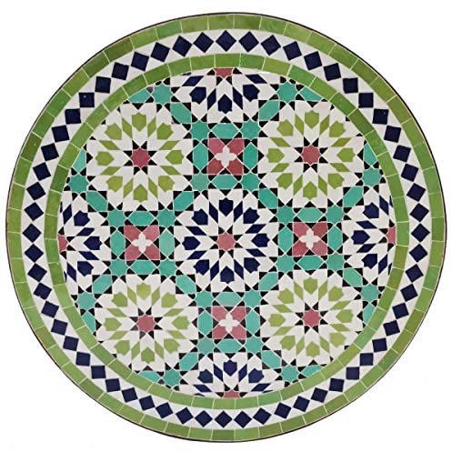 Casa Moro Mosaiktisch D60 Ankabut Grün rund mit Schmiedeeisen Gestell Höhe 73cm | Kunsthandwerk aus Marrakesch | Dekorativer Gartentisch Bistrotisch Beistelltisch Balkontisch | MT2201