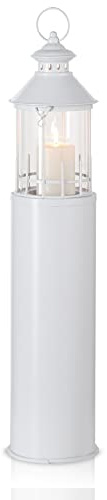 KHG Laterne Leuchtturm 72 cm mit Kerze aus Metall/Glas in weiß, Kerzenständer, Kerzenhalter, Outdoor und Indoor, Deko, Glaseinsatz, für Wohnzimmer, Balkon, Terasse, Garten usw.